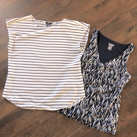 ANN TAYLOR LOFT Sz MP lot of 2 work career tops nautical striped sleeveless - Picture 1 of 12
